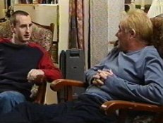 Bruce Jones as Les Battersby and Andy Whyment playing Kirk Sutherland